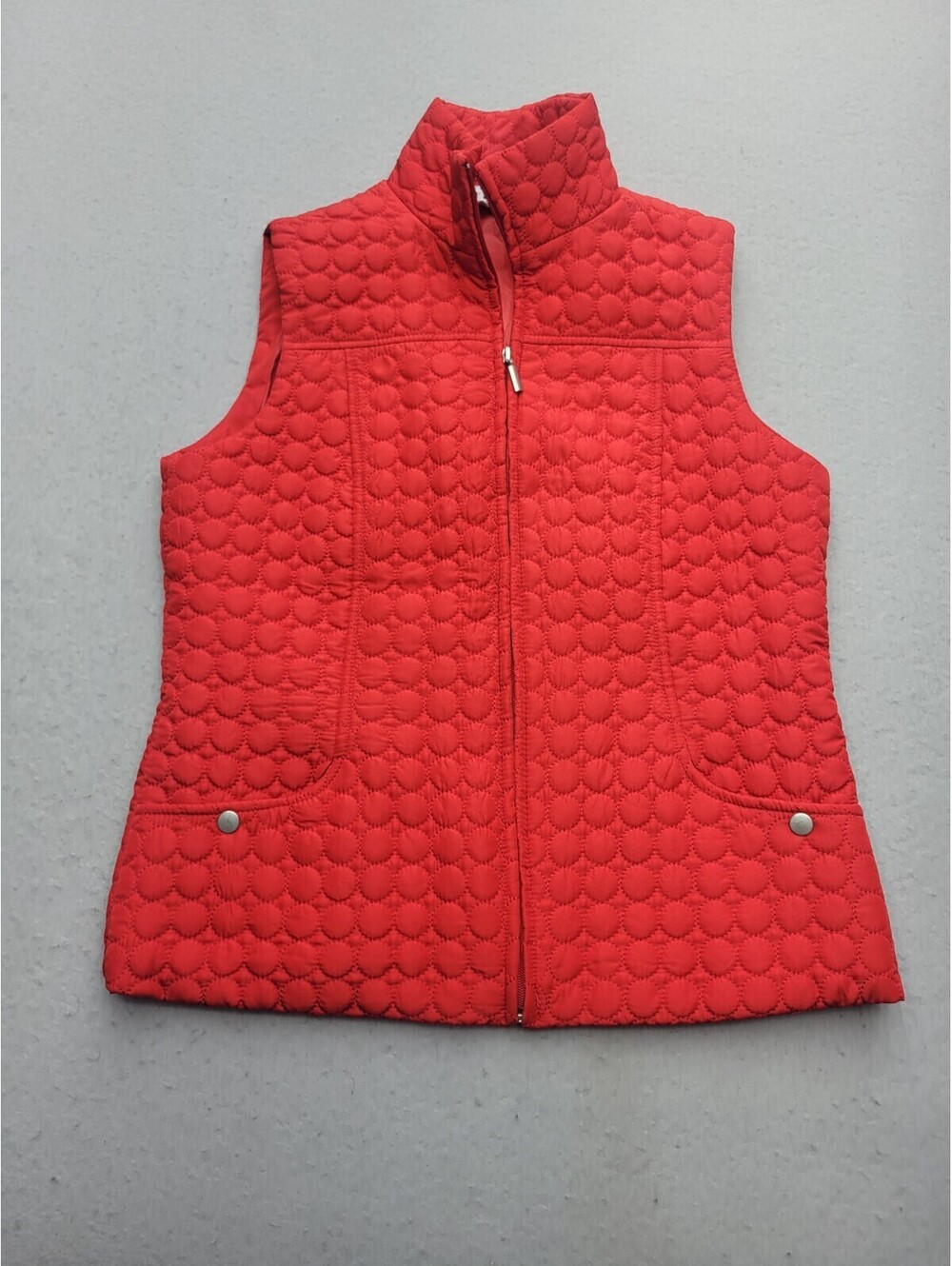Karen Hart Womens Vest Medium Red Quilted Circles Short Buttoned Pockets Casual